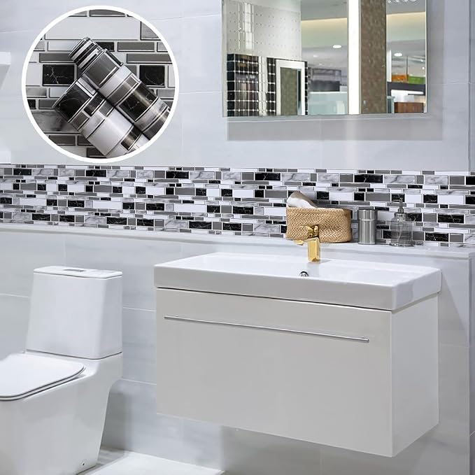 Livebor Kitchen Wallpaper Peel and Stick for Bathroom 11.8inch x 196.8inch | Kitchen Contact Paper Backsplash Tiles Wallpaper Peel and Stick Waterproof Countertop Wallpaper for Bathroom Cabinet Vinyl - Image 6