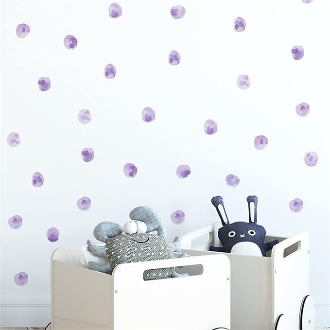 120pcs 2.2'' Purple Polka Dots Wall Decal Watercolor Wall Sticker | Removable, waterproof, vinyl peel and stick wall art for nursery, baby room, classroom, preschool, living room, and playroom - Image 2