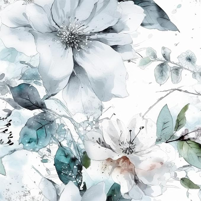 Ice Blue White Large Hyacinth Floral Green Leaf Peel and Stick Wallpaper Wall Decor Self Adhesive Wall Paper Stick on Easy Peel Off Contact for Renter Apartment by VistaPalette