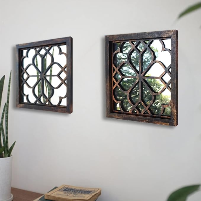 Wocred Set of 4 Mirrors Square Wall Mirror,Gorgeous Rustic Farmhouse Accent Mirror,Caramel Color Entry Mirror for Bathroom Renovation,Bedrooms,Living Rooms and More (12”x12”4pcs) - Image 4