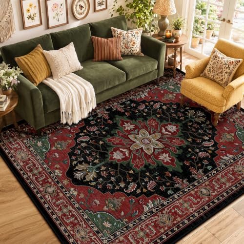 RELEANY Washable Area Rug, 6'x9', Red/Black by RELEANY