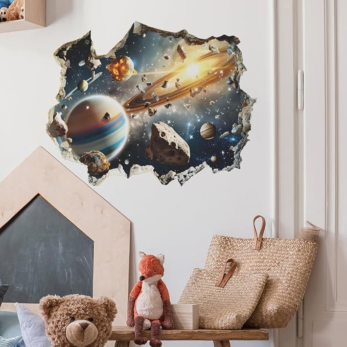Quanhaigou 3D Galaxy Outer Space Wall Decals Stickers Wall Murals Wallpaper Decor for Home Floor Living Room (Universe Planet) - Image 6