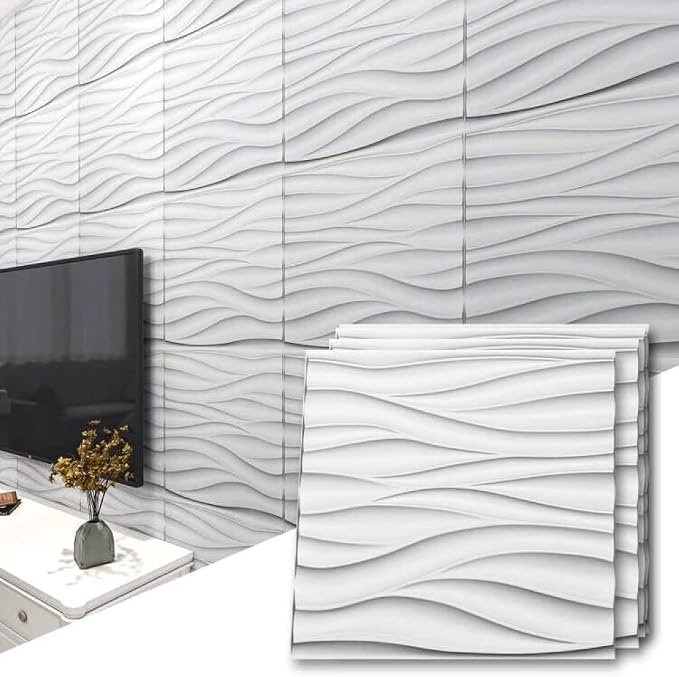 Art3d 19.7" x 19.7" (Pack of 12) Wall Panel Wavy, White by Art3d