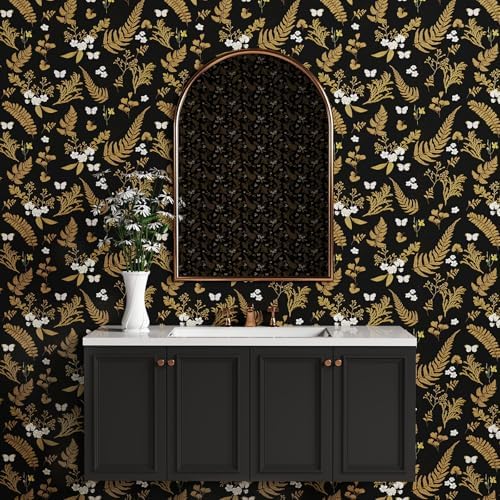 Vinjiasin Luxury Black Gold Peel and Stick Wallpaper Floral and Butterfly Wall Decor Removable Self Adhesive Wallpaper for Living Room, Bedroom, Accent Wall, Bathroom 17.3" x 197" - Image 4
