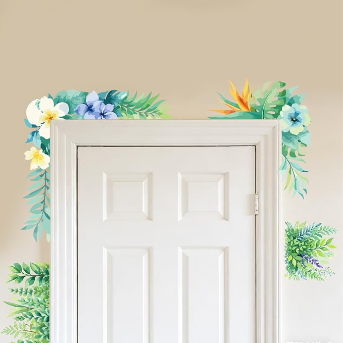 PLIGREAT Watercolor Leaves Wall Stickers,Corner Accent Leaf Wall Decals for Door Removable Vinyl Peel and Stick Art Decals for Bedroom Living Room Bathroom Home Door Corner Decor by PLIGREAT
