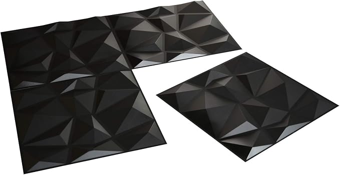 Art3d PVC Diamond Textured 3D Wall Panels, 19.7 x 19.7 in, 12-Pack, Black | Lightweight, Waterproof, No Sag and Breakage, Wipeable, Glue-On, Ideal for Living Room, Office, Kitchen - Image 4