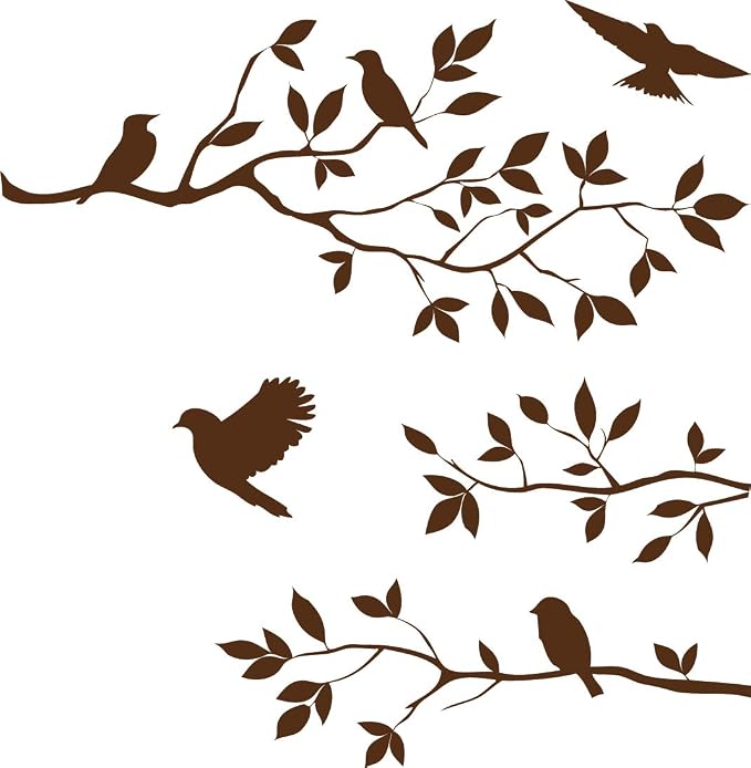 Picniva Brown 20'' X 25'' Burnish Birds & Blossoms Vinyl Wall Decal Art Décor by Picniva