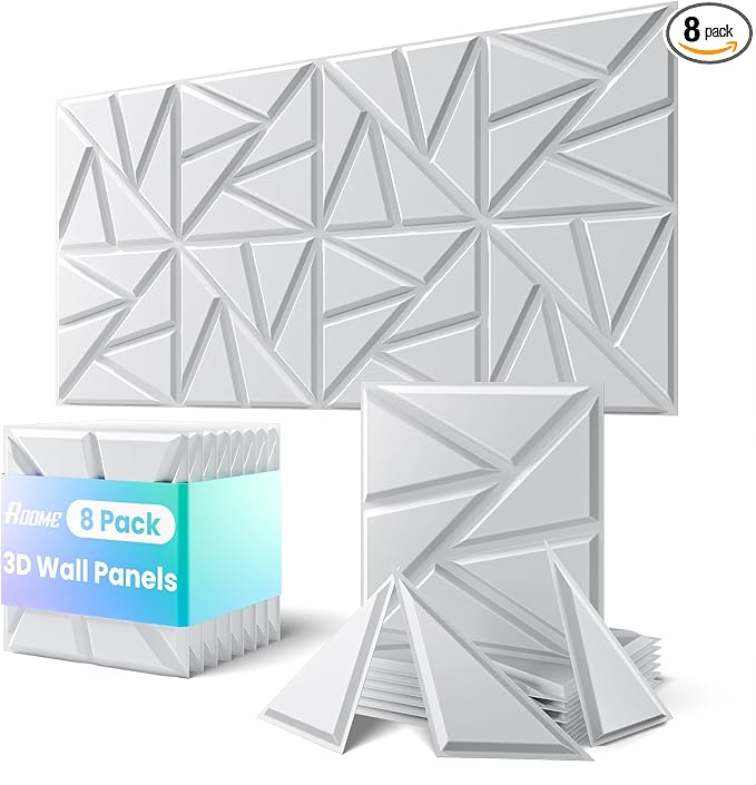 ROOME 12"x12" 3D Wall Panels, Cuttable and DIY-Friendly Upgraded uPVC Fire-Resistant Wall Panels, Modern Decorative Wall Art Panels for Living Room, Lobby, Office, Game Room, White 8-Pack by ROOME