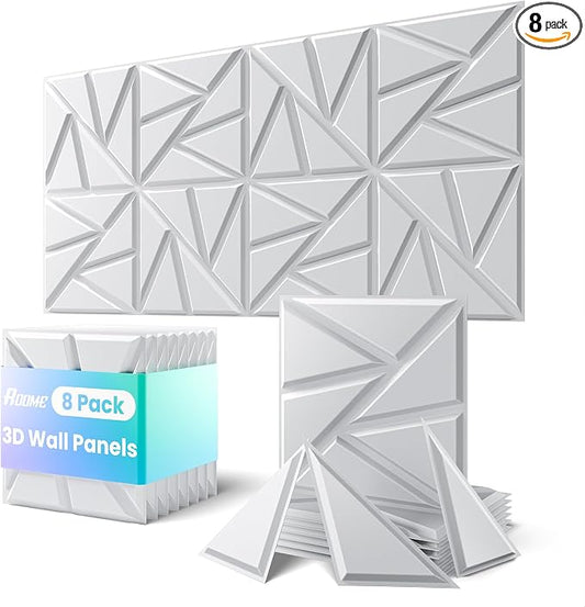 ROOME 12"x12" 3D Wall Panels, Cuttable and DIY-Friendly Upgraded uPVC Fire-Resistant Wall Panels, Modern Decorative Wall Art Panels for Living Room, Lobby, Office, Game Room, White 8-Pack by ROOME