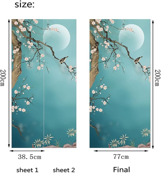 artfanke 3D Door Sticker Peel and Stick 30.3"x78.7"-Self-Adhesive Door Wallpaper Murals Poster - Hand-Painted Plum Bird Wall Decal for Bedroom Decor (2 Sheets/Set) - Image 6
