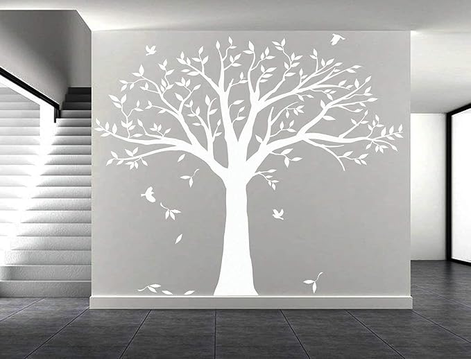 Giant Family Tree Wall Decals Photo Tree Wall Decals with Birds Wall Stickers for Living Room Nursery Bedroom Decoration (White) - Image 3