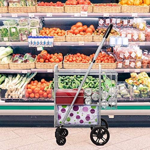 ARLIME Folding Shopping Cart, Double Basket Supermarket Cart with Adjustable Wide Cushion Handle Bar and Swivel Wheels, Suitable for Grocery Book Luggage Travel Laundry, Large Utility Carts (Silver) - Image 5