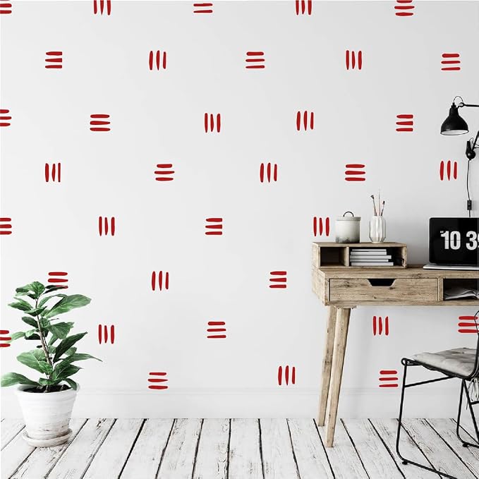 120Pcs Modern Line Wall Sticker Boho Nursery Decal (Red) | Self Adhesive Vinyl, Removable Waterproof Murals, Minimalist Home Art, Ideal DIY Decor For Living Room YT5037 - Image 2