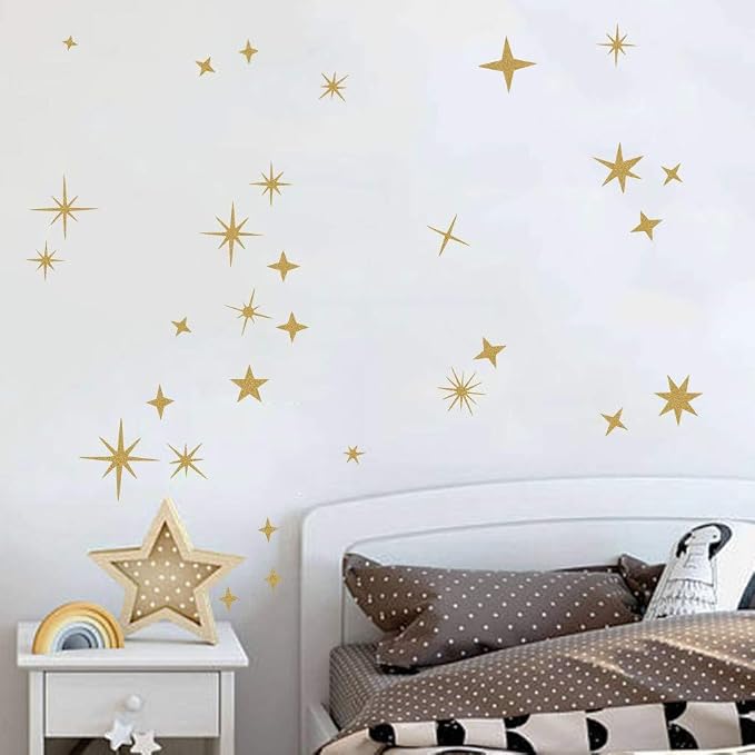 Star Wall Decals Sparkle Stickers for Nursery Kid Room Celestial Decor Gold | Celestial decor, star decal for walls, wall sticker, golden removable vinyl art mural, self adhesive, for living room bedroom - Image 2
