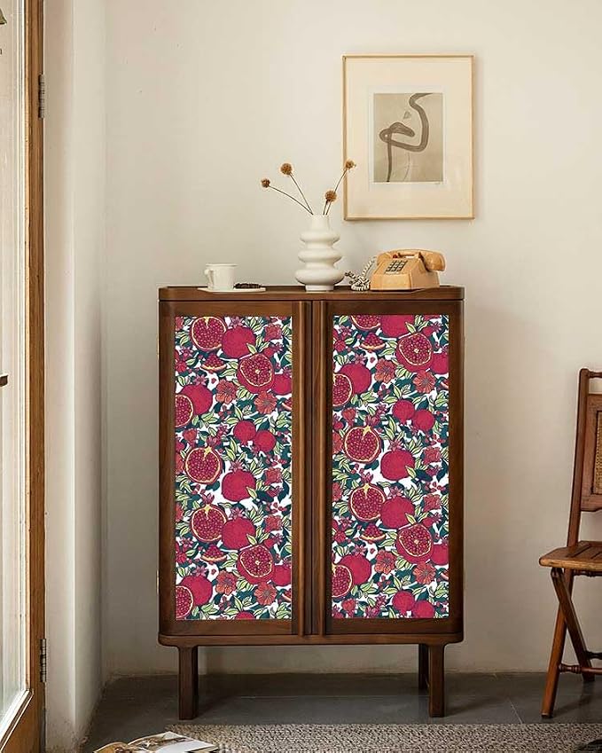 Floral Wallpaper Vintage Red Peel and Stick Wallpaper Self Adhesive Removable Wallpaper for Bedroom Cabinet Decorative Contact Paper, 17.3" x 393.7" - Image 4