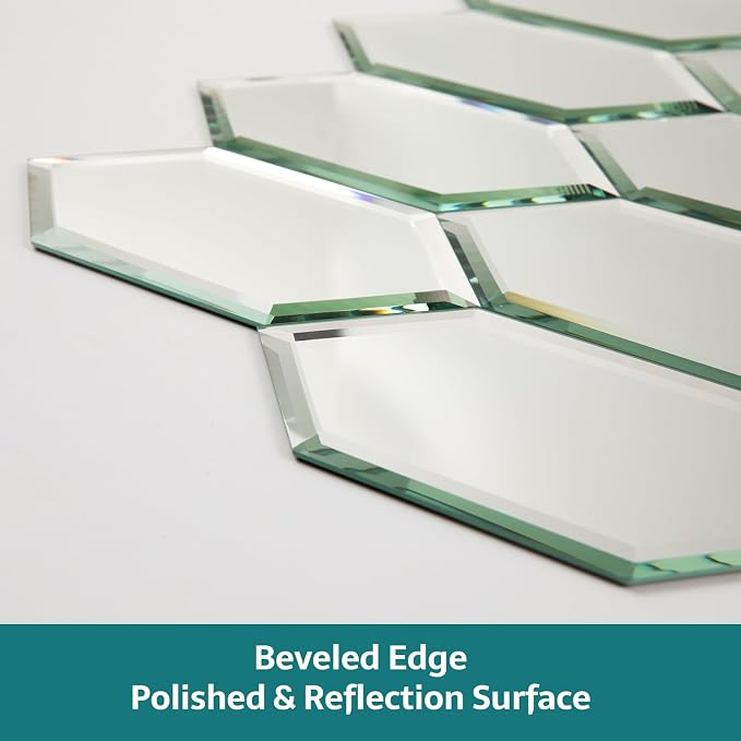 Peel and Stick Beveled Mirror Tile, 4x6 Inch Mirror Backsplash Tiles Long Hexagon for Kitchen Bathroom Wall Light Antique 30 Pcs, 4.8 SQ.FT - Image 4