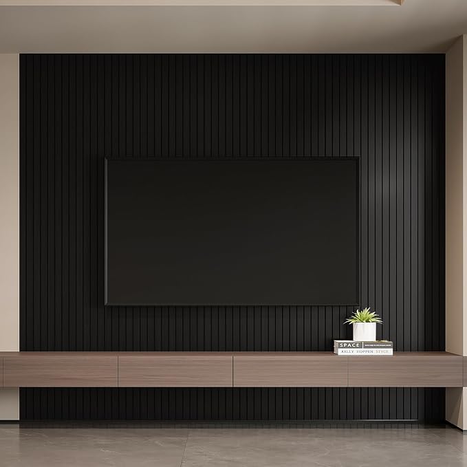 YLL YLL PVC Slat Wall Panel Peel and Stick 118"x 15.7" Faux Black Wood Grain Slat Panel Self-Adhesive Wallpaper Soundproof 3D Wall Panels - Image 4