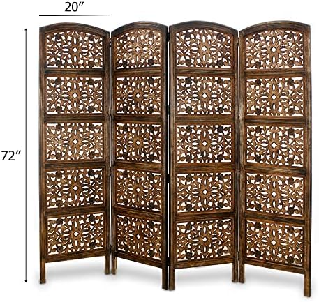 COTTON CRAFT Room Divider Wood Screen - Hand Carved Folding 4 Panels 72x80 - Image 2
