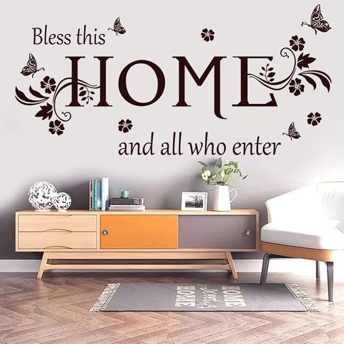 Wall Decals Wall Decor Sticker Quote Bless This Home and All who Enter Removable Mural Wall Stickers for Living Room Dining Room Bedroom Entryway Family Home Decoration (Brown) by CASADECOR