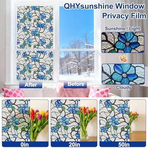 QHY Sunshine Privacy Window Film with Installation Tool Decorative Stained Glass Window Stickers Reusable Window Film (Indigo Waviness, 23.6 x 78.7) - Image 4