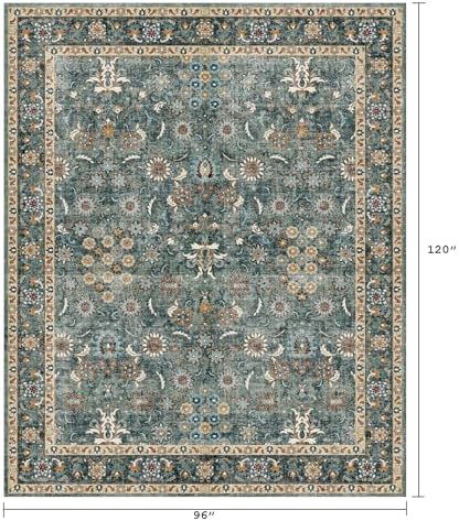 Washable 8x10 Bedroom Rug, Vintage Non-Slip Low Pile Area Rugs Green - Image 2