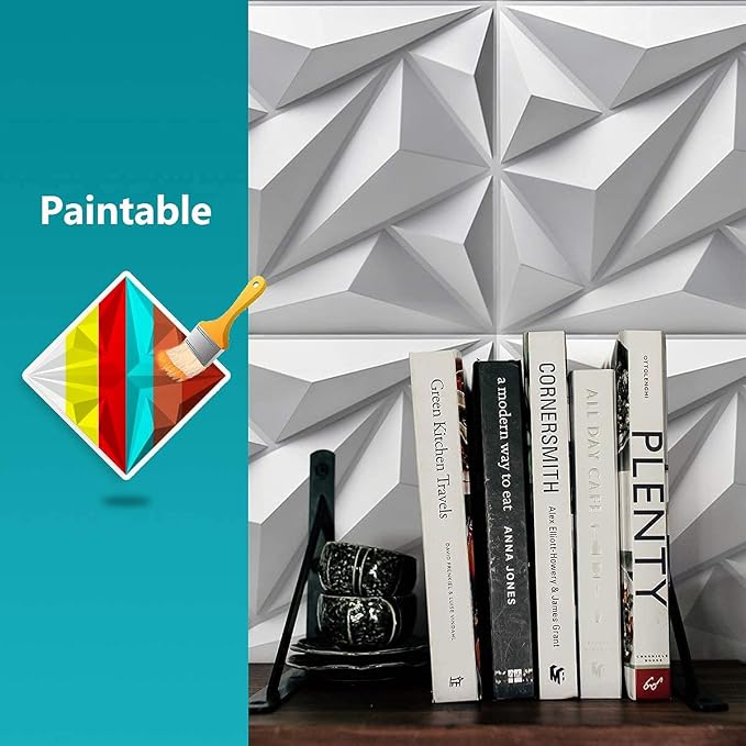 Art3dwallpanels 3D Wall Panels Diamond PVC, White, 19.7" x 19.7" | 3D Raised Diamond Wall Tiles, Waterproof Fireproof, 12 Sheets Large Size Pack, Easy DIY Install for Bedroom Living Room Wall - Image 4