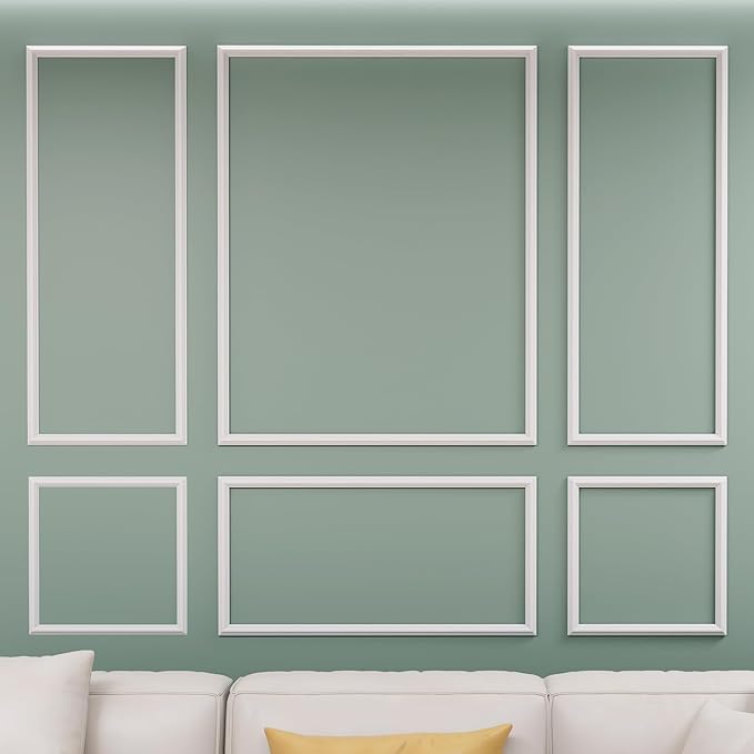 Wainscoting Molding Kit, 6 Frames, 50 x 40 and 50 x 20 Inch | Six mixed-size frames in 50 x 40 and 50 x 20 in create a layered wainscoting design for large interior walls. by Yandyn