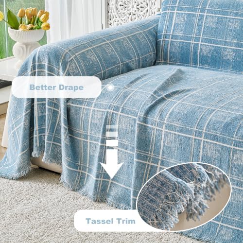 Couch Cover for Dogs Washable Sofa Cover, Sectional Couch Covers, Sofa Covers for 2 Cushion Couch, Non Slip Stripe Sofa Slipcovers Furniture Protector (Blue Checkered 91x118) - Image 4
