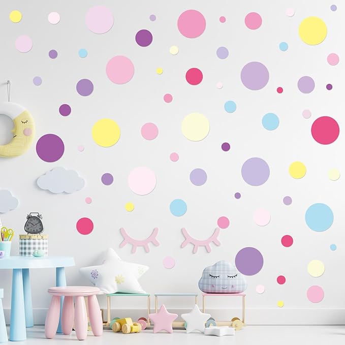 Zonon 264 Pcs Polka Dot Wall Decals for Kids, Circle Peel and Stick | Removable Vinyl Stickers for Nursery Bedroom Playroom Classroom, Colorful Dots Easy Apply Reposition, Pink Purple Design by Zonon