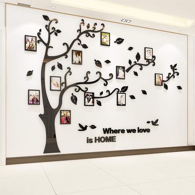 3D Tree Wall Stickers - DIY Photo Frame Tree Wall Decal Family Photo Frame Sticker Murals Wall Decor Living Room Bedroom TV Background Home Decorations (M:83 * 59in,Black Right) - Image 3