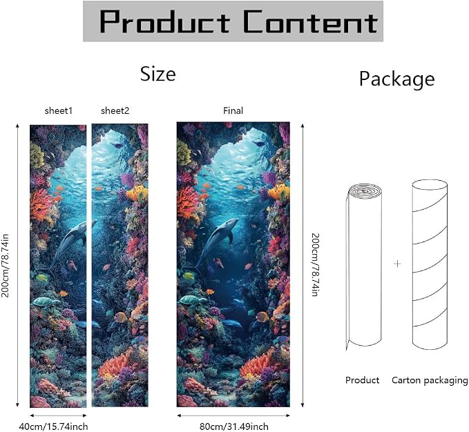 arricraft 2 Pcs Self-Adhesive Door Sticker, 31.5"x78.7" Sea Creature Door Murals Stickers Dolphins PVC Door Removable Wallpaper Decoration for Bedrooms ​Living Room - Image 2