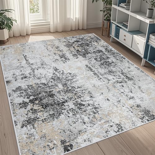 5x7 Area Rugs for Living Room Washable Bedroom Dining Room Black Grey Gold by Aelenmu