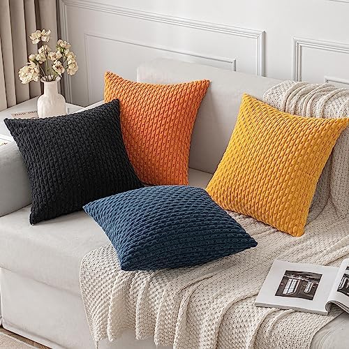 MIULEE Decorative Throw Pillow Covers 18x18 Golden Yellow Textured Corduroy - Image 4