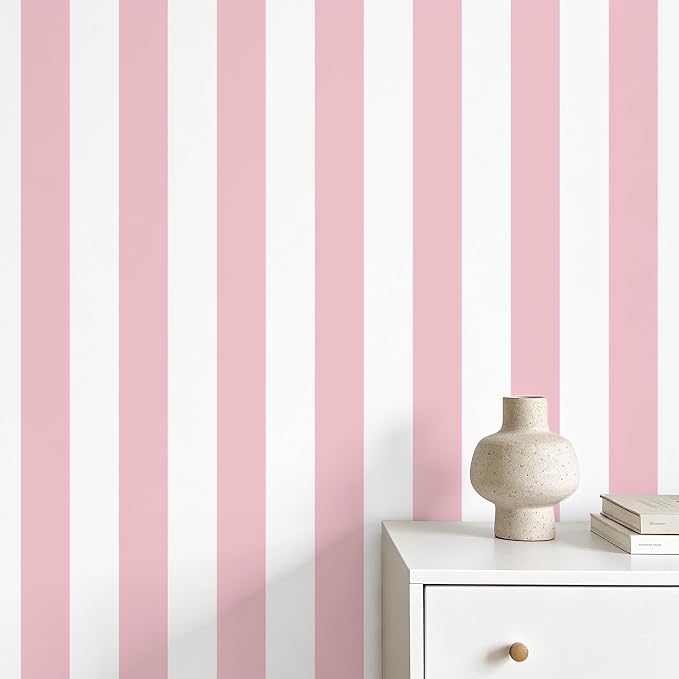 Pink and White Striped Wallpaper Peel and Stick Wallpaper Self-Adhesive Removable Waterproof Wall Paper for Walls Modern Vinyl Film 17.3”x300” by Qianglive