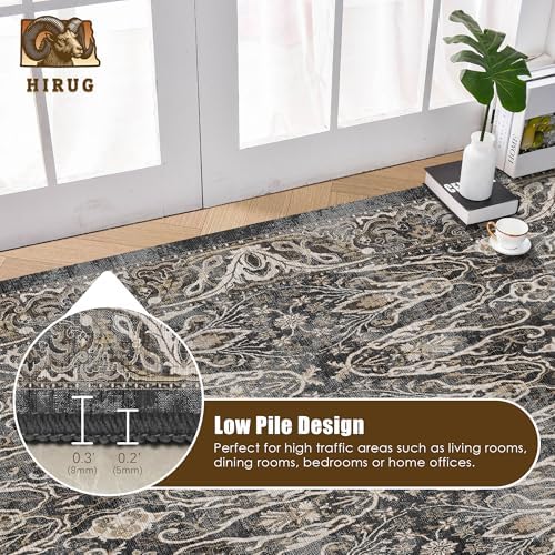 Washable Area Rug 5' x 7' Vintage Traditional Persian Mat - Foldable Distressed Non-Slip Machine Washable Carpet for Living Room Bedroom Kitchen Home Decor - Ebony and Taupe - Image 5