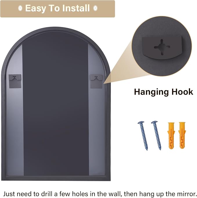 HARRITPURE 16"x24" Arched Bathroom Mirror - Black Wall Mounted Mirror - Black Arch Mirror - Aluminum Alloy Frame Bathroom Mirror Living Room, Bedroom, Bathroom and Entryway - Image 6