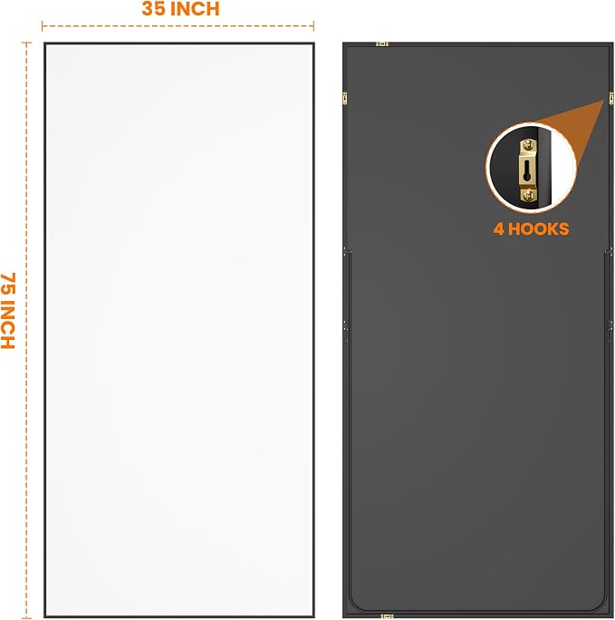 TRAHOME Full Length Floor Mirror 75"x35", Large Standing Body Mirror, Black - Image 8