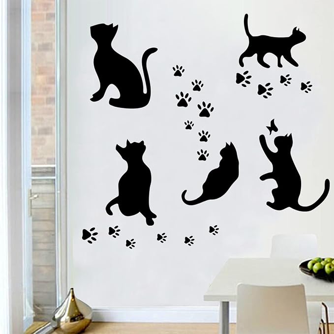 5 Pcs Black Cat Stickers Paw Patrol Party Wall Decal Butterfly Wall Decor, Removable Art Vinyl Door Decal Wallpaper for Family Bedroom Living Room Home Decorations - Image 4