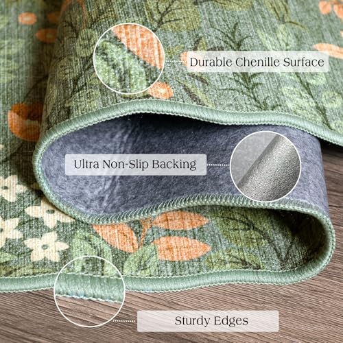 Floral Outdoor Rug - 28" x 43" Front Door Mat Indoor Outside Entrance Non-Slip Washable Outdoor Mat Sage Green Boho Flower Rug for Entryway Kitchen Bedroom Layered Doormat for Front Porch - Image 2