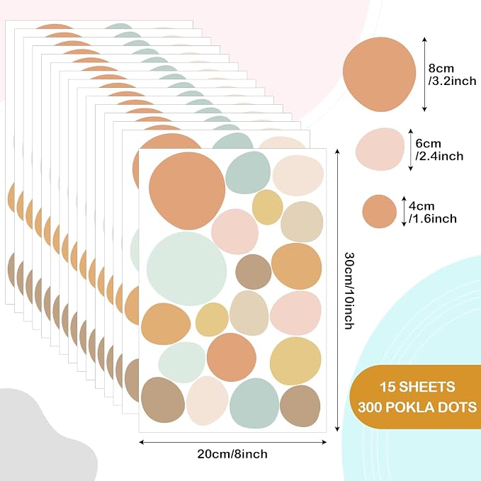 TaoBary 15 Sheet 300 Pcs Irregular Polka Dot Boho Wall Decals,Elegant Color | Removable Modern Vinyl Boho Wall Stickers Terrazzo Pattern for Playroom Bedroom - Image 2