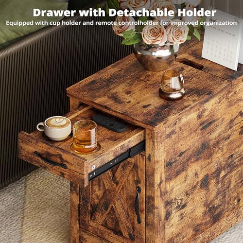 IRONCK End Table with Charging Station, Narrow Side Table, Vintage Brown - Image 6