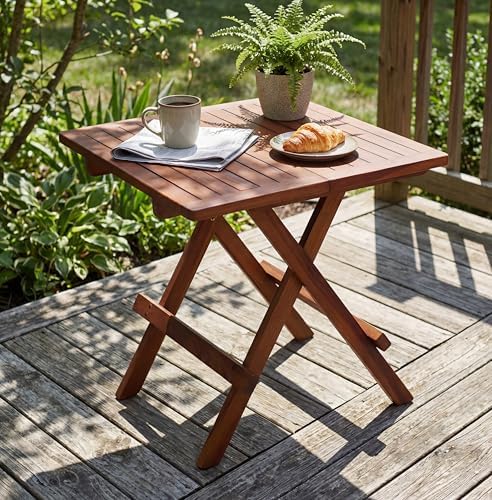 Bare Decor Ravinia Folding Teak Small Table, Oiled Finish Brown - Image 5