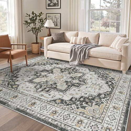 Madane 5x7 Area Rugs for Living Room, Non-Slip Washable Rug, Black by Madane