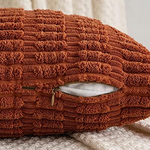 MIULEE Fall Lumbar Corduroy Throw Pillow Cover for Bed 14x36 Dark Rust - Image 5