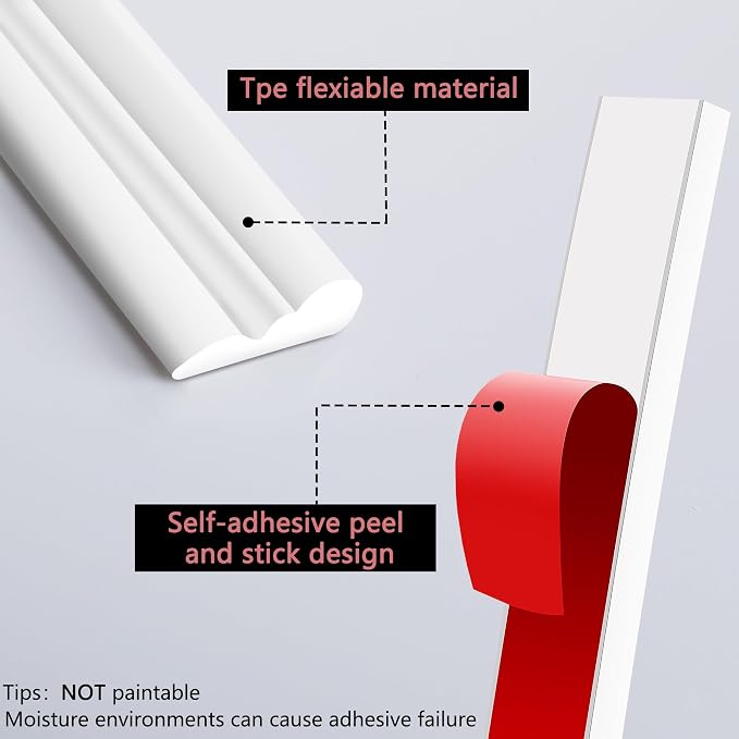 moonoom 20 Ft x 0.9''Wall Decoration Molding Trim,Self-Adhesive 3D Chair Rail Panel Molding, Flexible DIY Wall Trim for Wall Mirror Window Frame and Home Decoration - Image 3