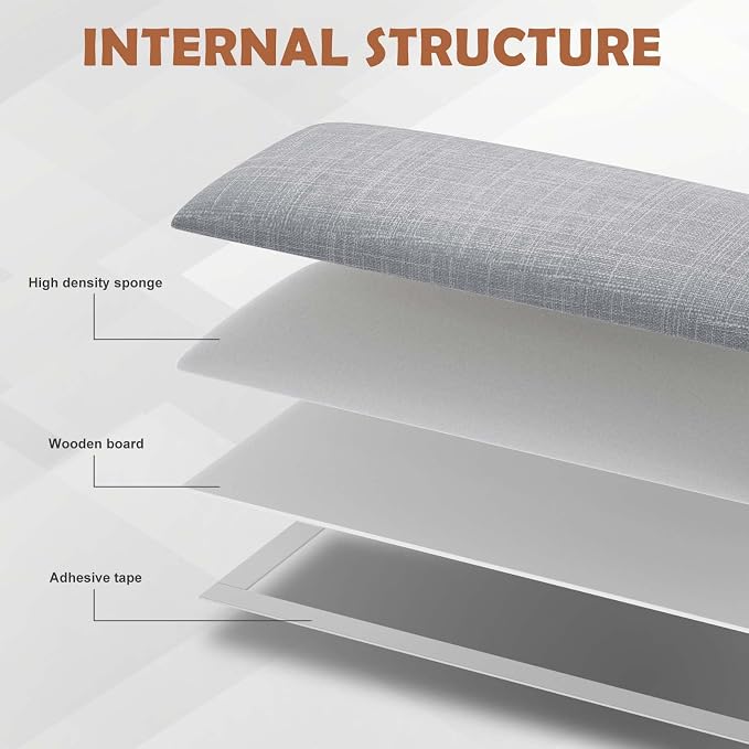 IFNOW Wall Mounted Headboard, Peel and Stick Panels, Light Grey, King | 3D Soundproof Acoustic Padding, Reusable and Removable, Tufted fabric Bed Headboard, for bedroom (12 Panels, 10" x 24") - Image 2