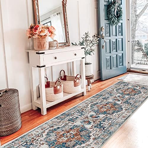 Hallway Washable Runner Rug - 2x7 Kitchen Rugs Entryway Rug Runner Vintage Soft Floor Mat Non Slip Indoor Farmhouse Carpet for Bathroom Living Room Bedroom (2 X 7, Brick) - Image 2
