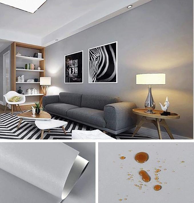 Yasinet 17.7"x118" Grey Wallpaper Gray Wallpaper Peel and Stick Grey Contact Paper Gray Removable Self Adhesive Wall Paper Solid Color Matte Decorative for Wall Bedroom Vinyl - Image 6