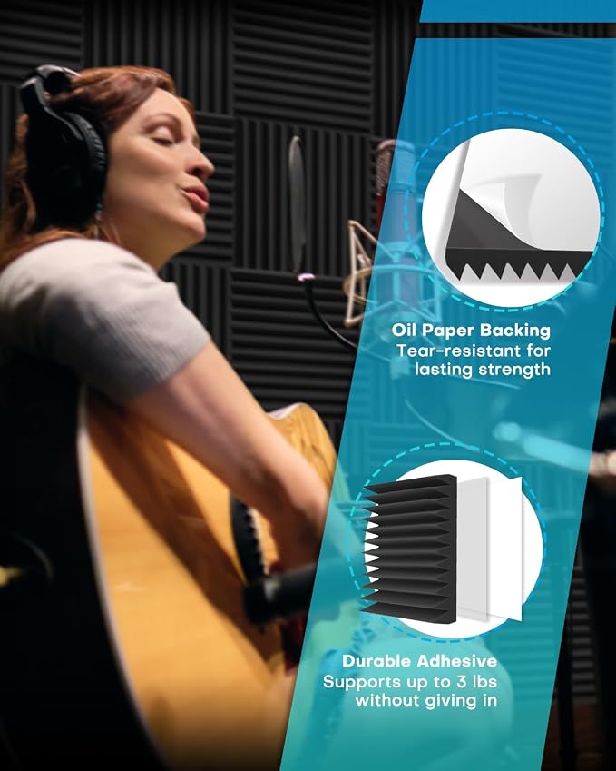 Knightsacoustic 24 Pack Sound Proof Foam Panels with Self Adhesive, 12x12x1 Fire Resistant Acoustic Foam Panels, High Density Acoustic Panels Sound Absorbing, Studio Noise Cancelling Black Grey - Image 3