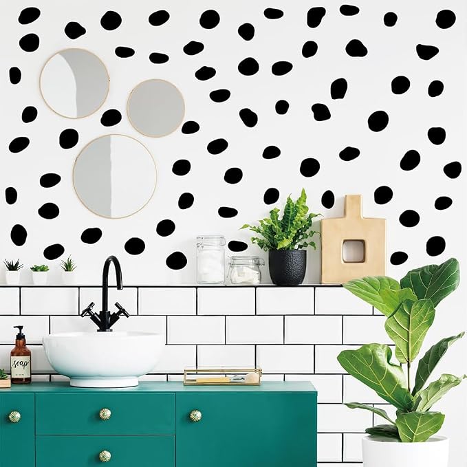 380 Pcs Removable Matte Black Irregular Abstract Shape Wall Decals Set | 10 Sheets Peel & Stick Abstract Shape Vinyl Stickers for Bedroom, Living Room & Modern Accent Wall Decor(1.3–1.8 in) by Qaxrocyn